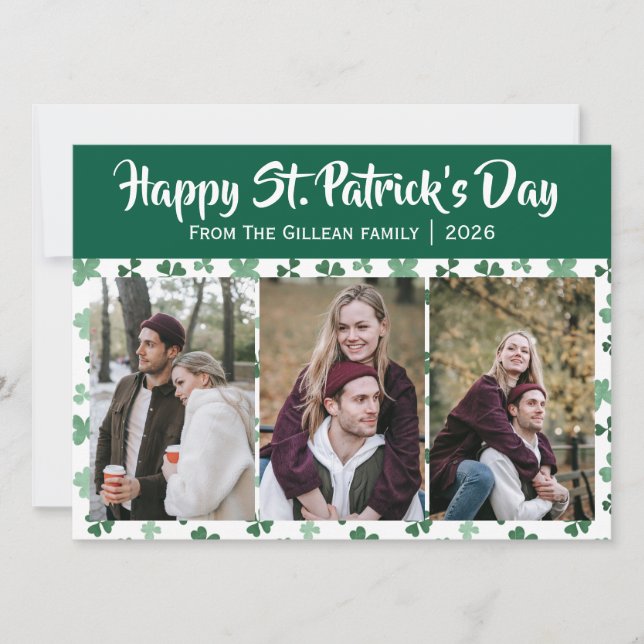 Glad St. Patricks dag Shamrocks familj 3 foto Julkort (Framsida)