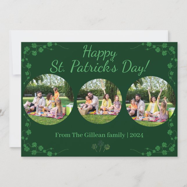 Glad St. patricks dag Shamrocks familj 3 foto  Julkort (Framsida)