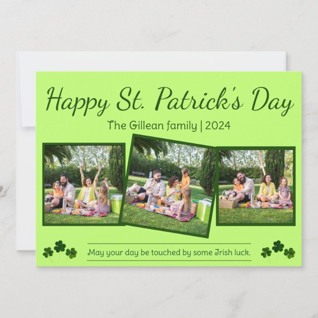 Glad St. Patricks dag Shamrocks familj 3 foto Julkort (Framsida)