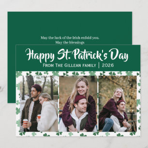 Glad St. patricks dag Shamrocks familj 3 foto Julkort