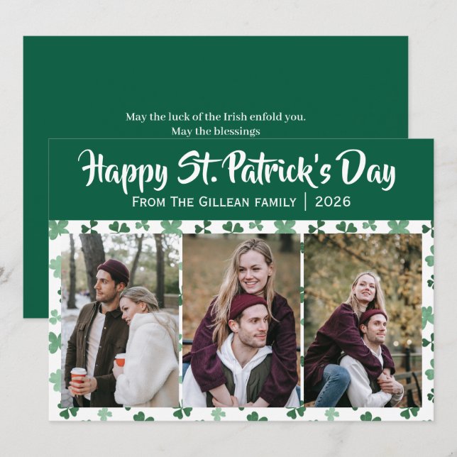 Glad St. patricks dag Shamrocks familj 3 foto Julkort (Fram/baksida)