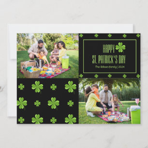 Glad St. Patricks dag Shamrocks familj Två foto Julkort