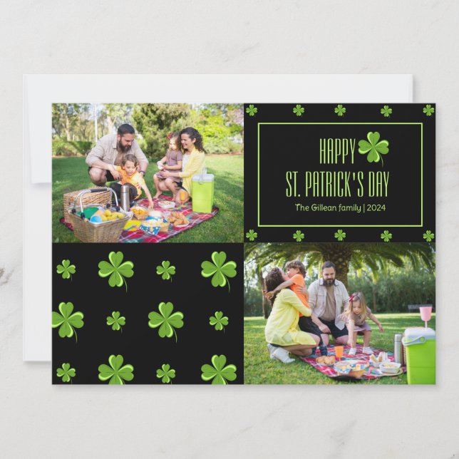 Glad St. Patricks dag Shamrocks familj Två foto  Julkort (Framsida)