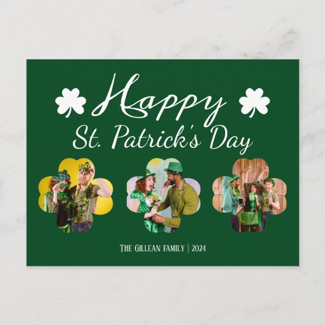 Glad St. Patricks dag Shamrocks familjefoto Helg Vykort (Framsida)
