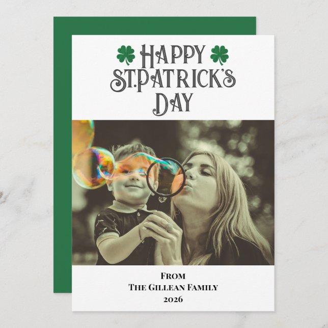 Glad St. Patricks dag Shamrocks familjefoto  Julkort (Fram/baksida)