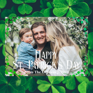 Glad St. Patricks dag Shamrocks familjefoto  Julkort