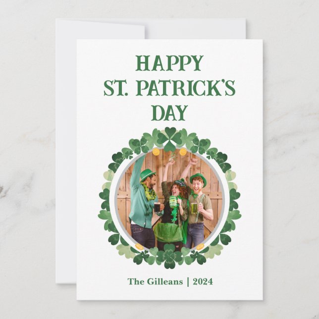 Glad St. Patricks dag Shamrocks Familjefoto Julkort (Framsida)