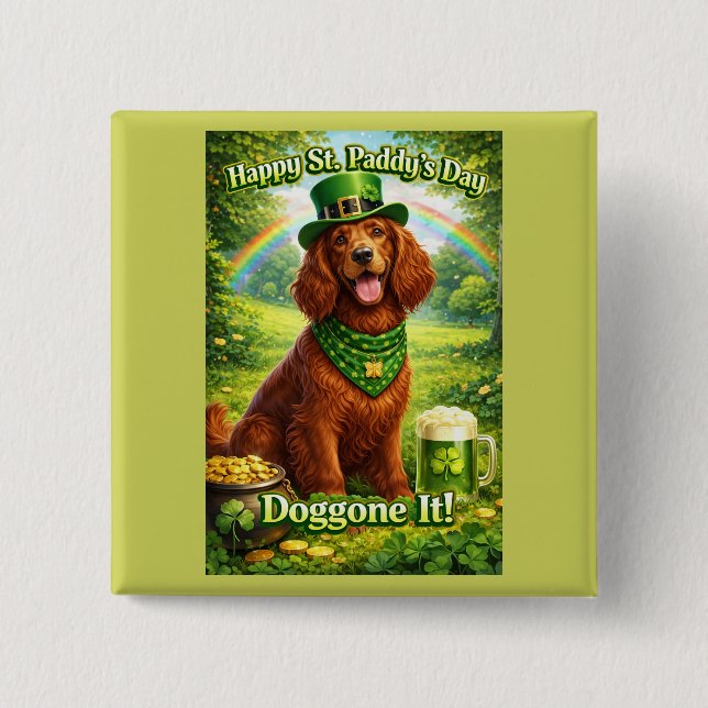 Glad St. Patricks dag Söt irländsk setter  Knapp (Framsida)