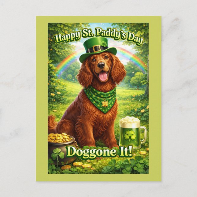 Glad St. Patricks dag Söt irländsk setter  Vykort (Framsida)