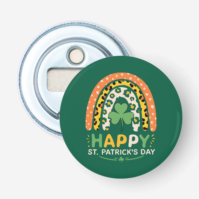 Glad St Patricks dag Söt regnbågsleopard Flasköppnare (Framsidan)