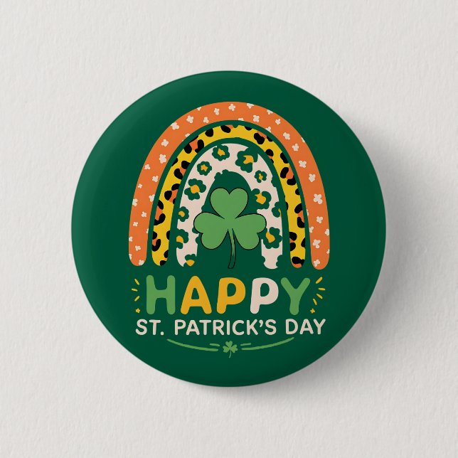 Glad St Patricks dag Söt regnbågsleopard Knapp (Framsida)
