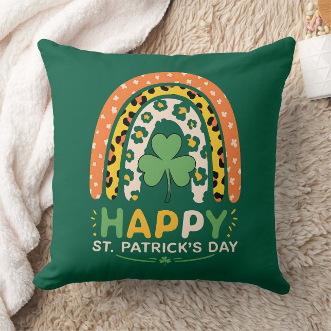 Glad St Patricks dag Söt regnbågsleopard Kudde (Filt)