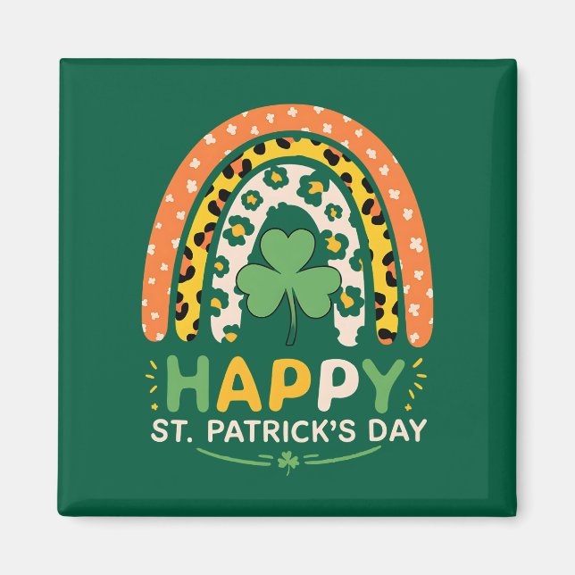 Glad St Patricks dag Söt regnbågsleopard Magnet (Framsidan)