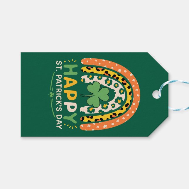 Glad St Patricks dag Söt regnbågsleopard Presentetikett (Framsidan (Horisontell))