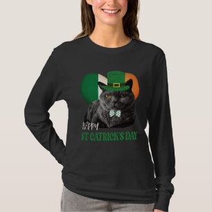 Glad St Patricks dag St Patrick Katt Irländsk Flag T Shirt