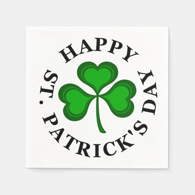 GLAD ST. PATRICKS DAG Text grön Klöver Shamrock Pappersservett (Framsidan)