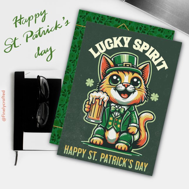 Glad St. Patrick's Day Celtic Irländsk Lucky Cat Julkort (Skapare uppladdad)