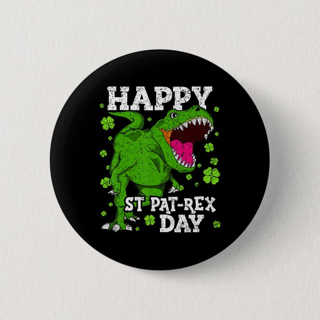 Glad St Patricks Day Dinosaur T-rex Pojkar Småbarn Knapp (Framsida)