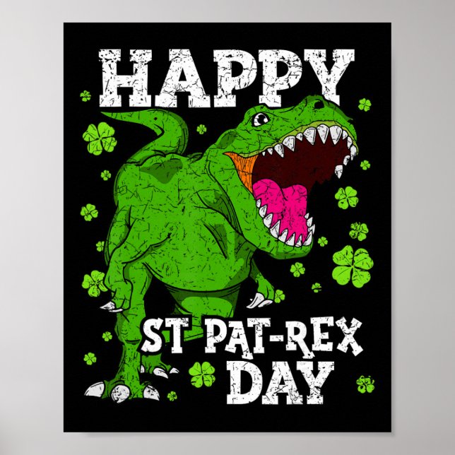 Glad St Patricks Day Dinosaur T-rex Pojkar Småbarn Poster (Framsidan)