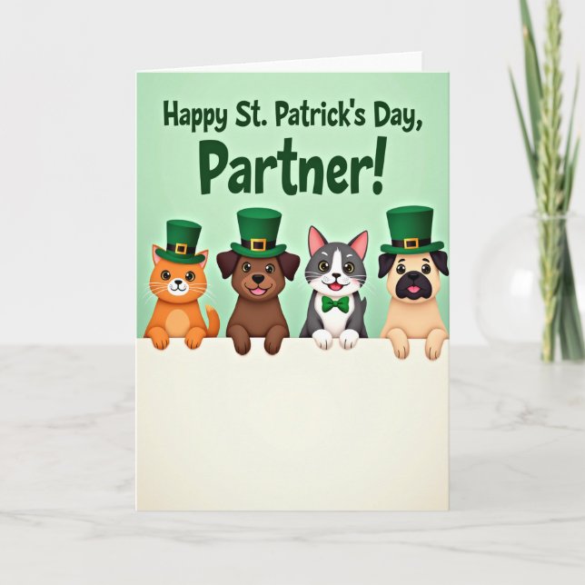Glad St Patricks Day Djurkort Kort (Framsida)