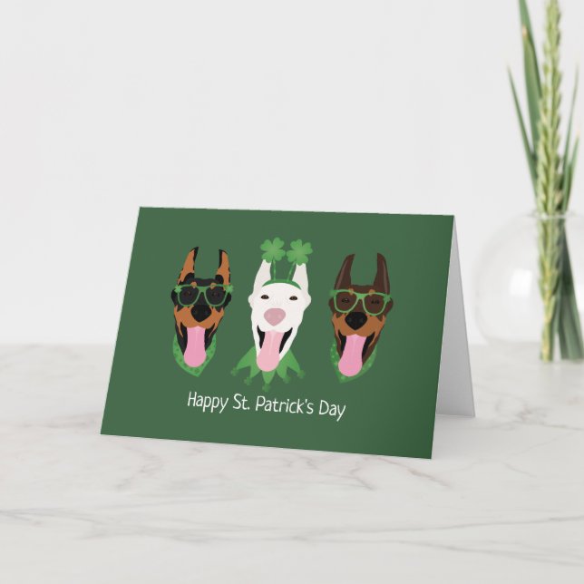 Glad St Patricks Day Dobermann Hundar Helgkort (Framsida)