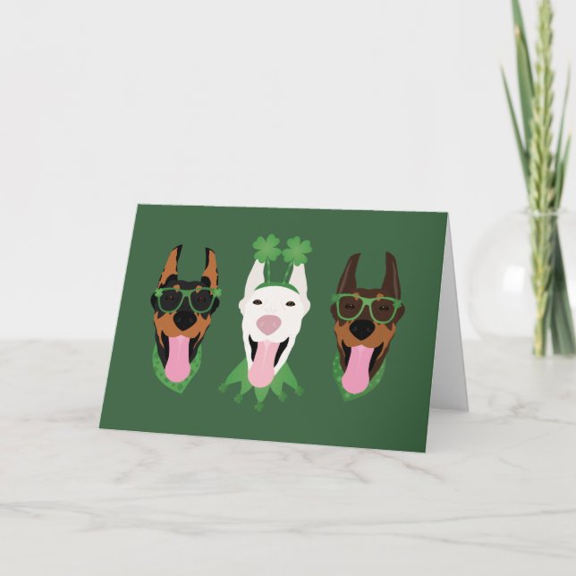 Glad St Patricks Day Dobermann Hundar Helgkort (Framsida)