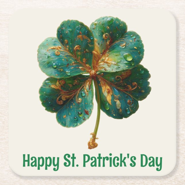 Glad St. Patrick's Day Elegant Shamrock Underlägg Papper Kvadrat (Framsidan)