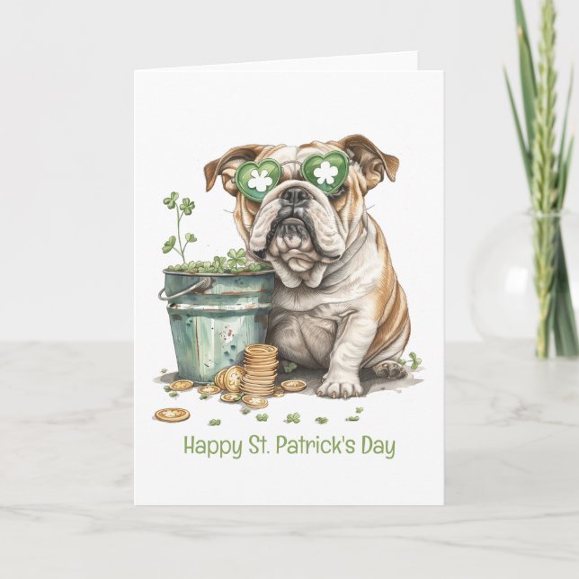 Glad St. Patrick's Day Engelsk Bulldog Helgkort (Framsida)