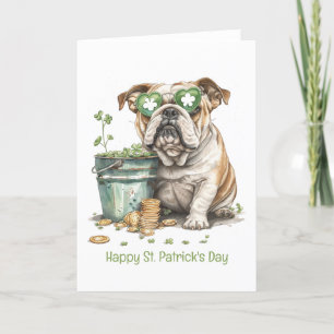 Glad St. Patrick's Day Engelsk Bulldog Helgkort