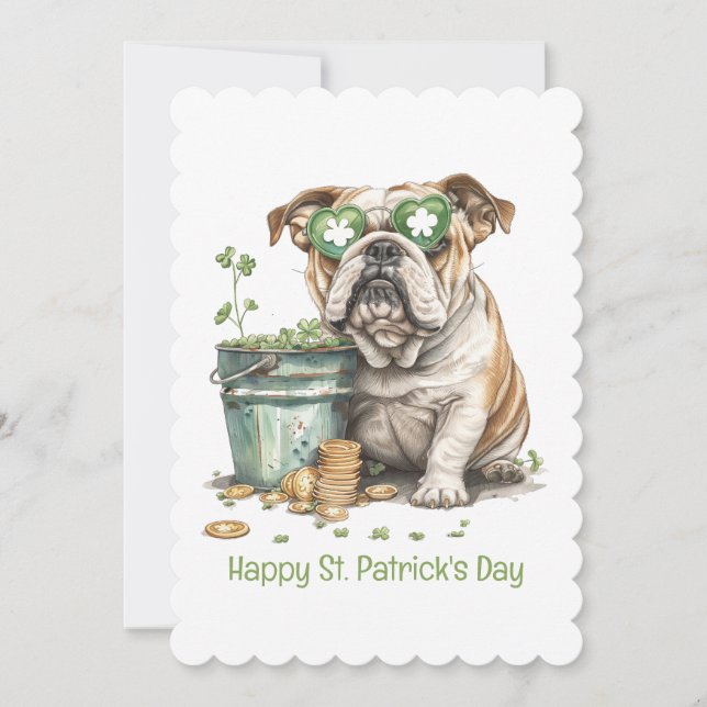 Glad St. Patrick's Day Engelsk Bulldog Julkort (Framsida)