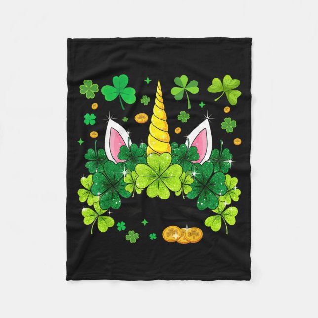 Glad St Patricks Day Enhörningsansikte Irländsk Sh Fleecefilt (Framsidan)