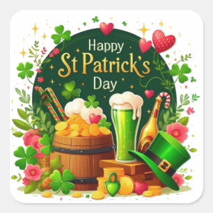 Glad St. Patrick's Day Festlig Firande Fyrkantigt Klistermärke