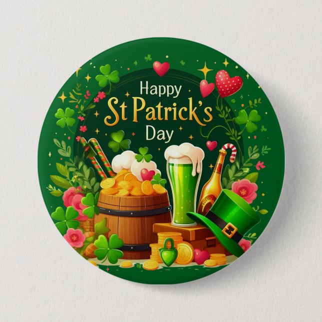Glad St. Patrick's Day Festlig Firande Knapp (Framsida)