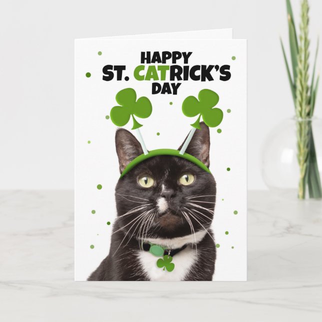 Glad St Patricks Day för alla Katt i huvudband Helgkort (Framsida)
