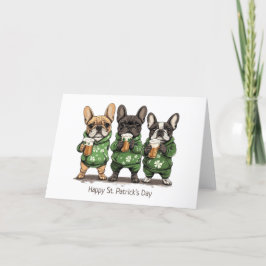 Glad St. Patrick's Day Franska Bulldoggar Helgkort