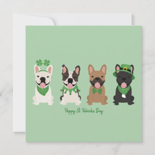 Glad St Patricks Day Franska Bulldoggar Julkort