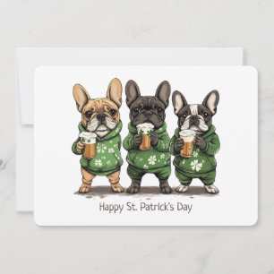 Glad St. Patrick's Day Franska Bulldoggar Julkort
