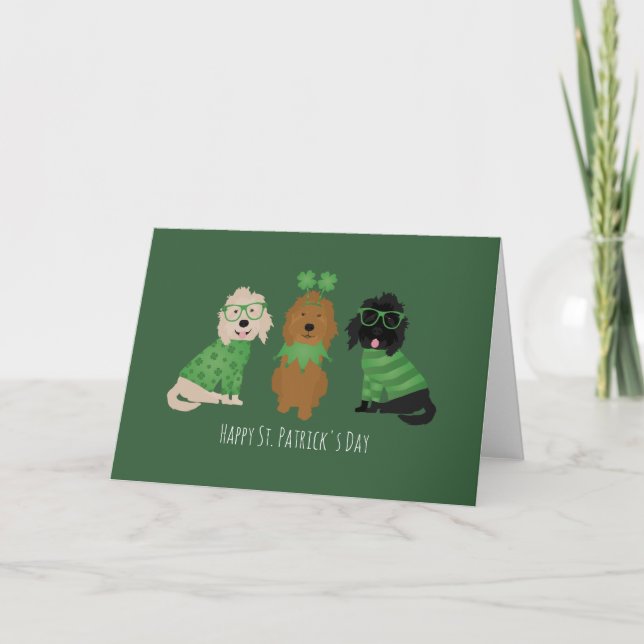 Glad St. Patricks Day Goldendoodle Hundar Helgkort (Framsida)