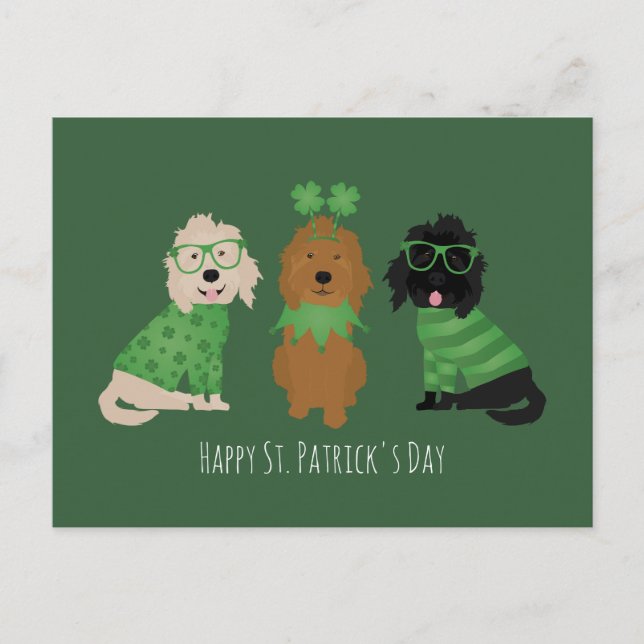 Glad St Patricks Day Goldendoodle Hundar Vykort (Framsida)