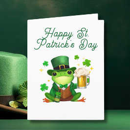 Glad St. Patrick's Day Groda Med Öl Helgkort