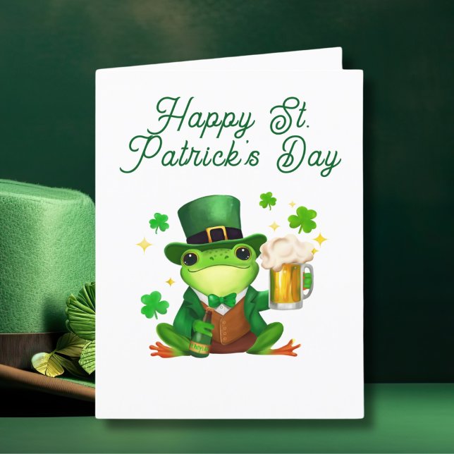 Glad St. Patrick's Day Groda Med Öl Helgkort (Skapare uppladdad)