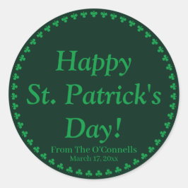 Glad St. Patrick's Day grön klöver anpassad text Runt Klistermärke