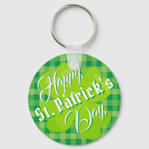 Glad St. Patrick's Day Grön Tartan Lucky Clover Nyckelring