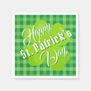 Glad St. Patrick's Day Grön Tartan Lucky Clover Pappersservett