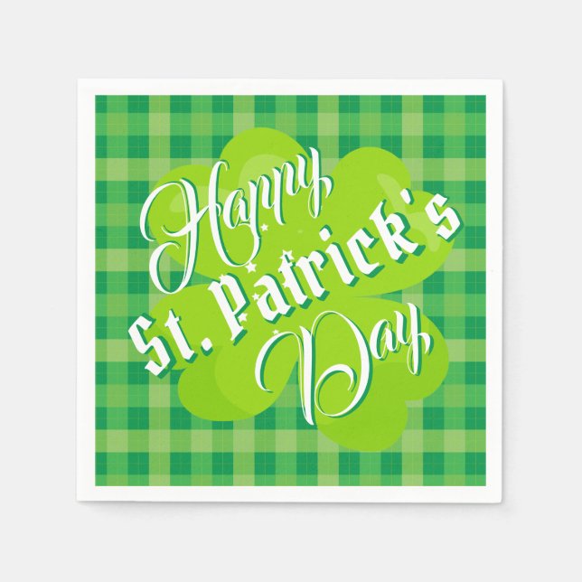 Glad St. Patrick's Day Grön Tartan Lucky Clover Pappersservett (Framsidan)