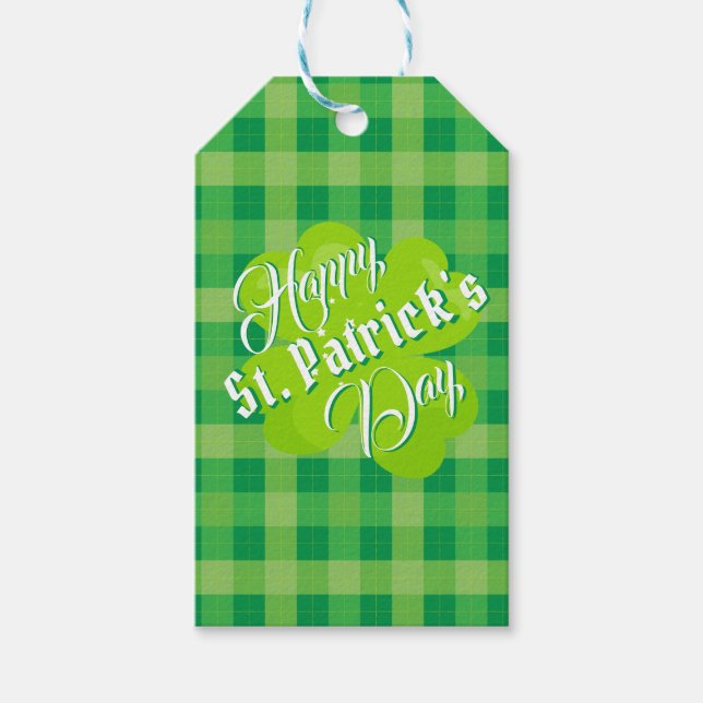 Glad St. Patrick's Day Grön Tartan Lucky Clover Presentetikett (Framsidan)