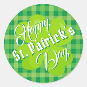 Glad St. Patrick's Day Grön Tartan Lucky Clover Runt Klistermärke