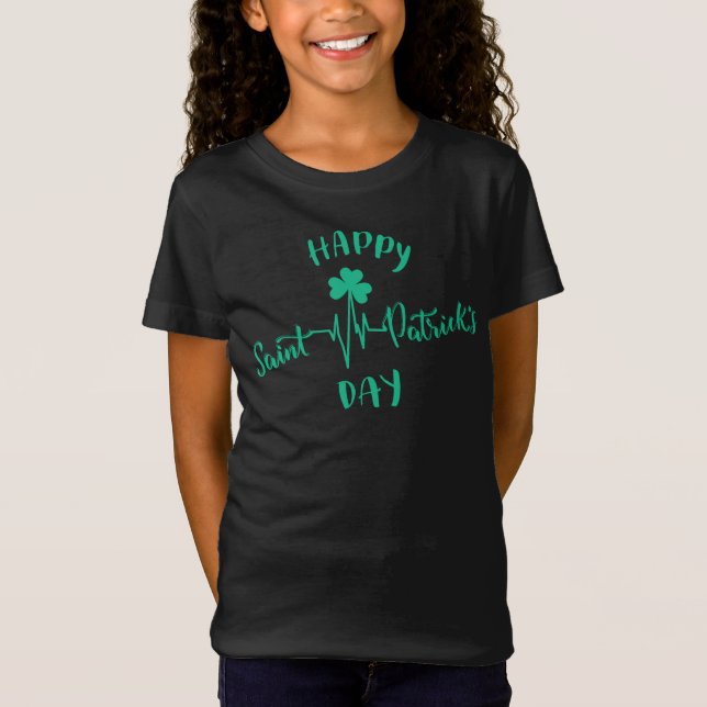 Glad St Patricks Day Hjärtbeat puls Shamrock T Shirt (Framsida)