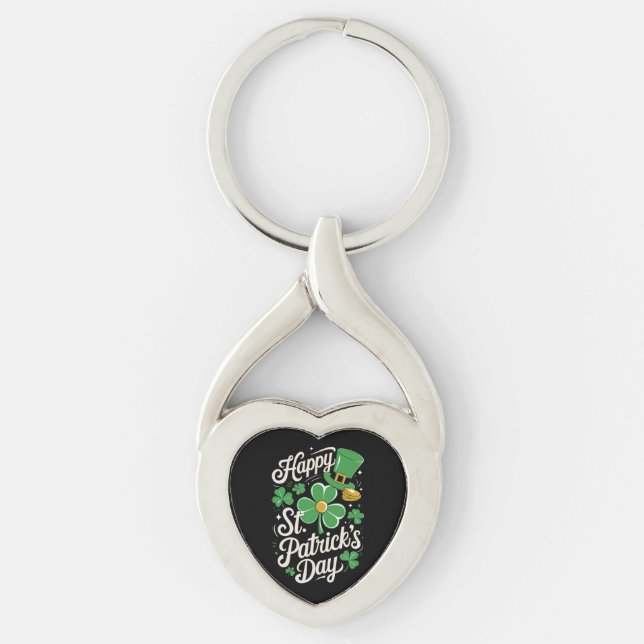 Glad St Patrick's Day irländskt arv St Patty's  Twisted Heart Silverfärgad Nyckelring (Framsidan)