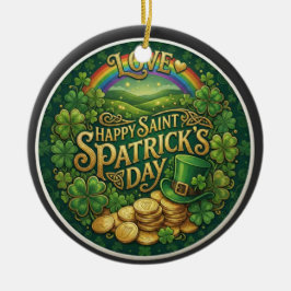 Glad St. Patrick's Day Kärlek Hjärtat Regnbåge Sha Julgransprydnad Keramik